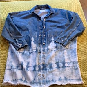 Zara Long Bleach Dyed Fringe Bottom Jean Jacket